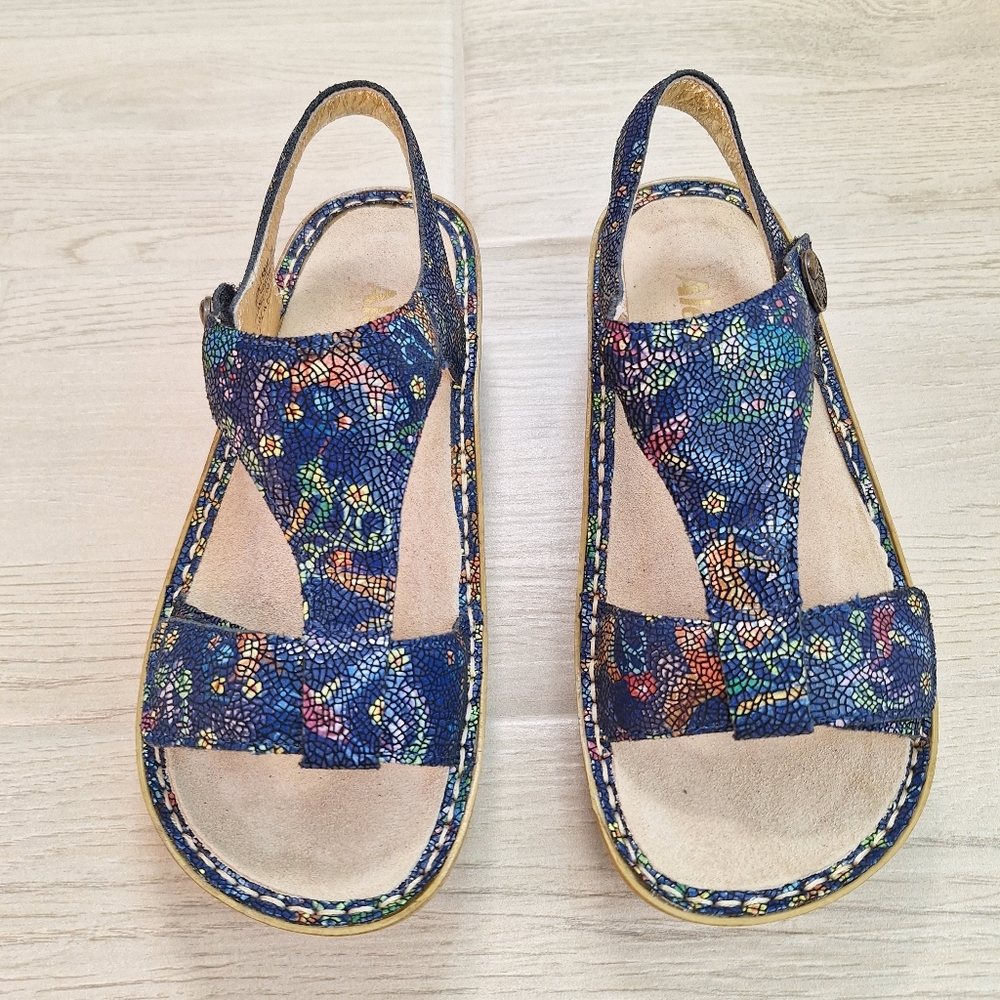 Alegria Kendra Blue Mosaic Leather T-Strap Sandals Women’s Size 38 - 8 - Picture 4 of 11